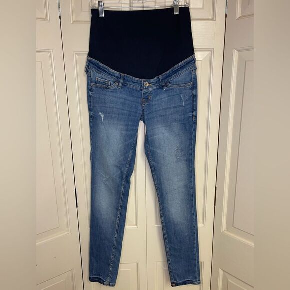 P45 &Denim Size 10 Skinny High Rib Distressed Maternity Jeans - Picture 1 of 4